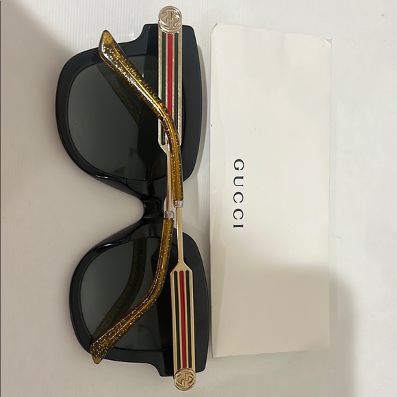 Gucci Black Sunglasses with Red, Yellow, and Green Stripes - Picture 5 of 7
